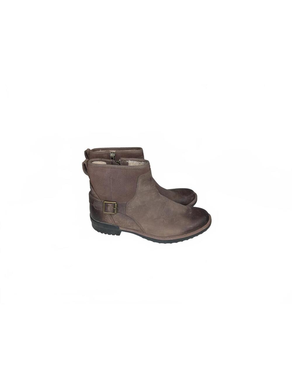 UGG Selima Women's Waterproof Brown‎ Leather Ankle Boots with Buckle Detail 9.5